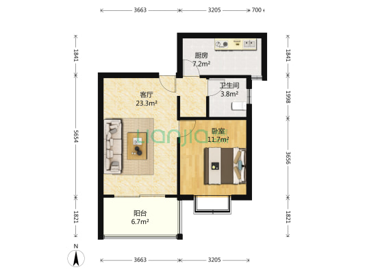 康城水云间 1室1厅1卫 68平方