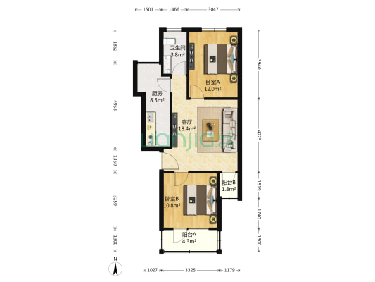 西醋房胡同 2室1厅1卫 80平方