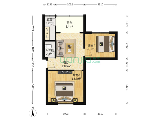 玉林横街22号 2室1厅1卫 55平方