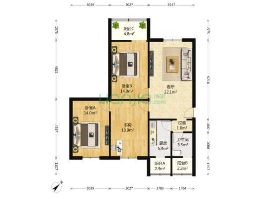 上汪家拐街34号 3室1厅1卫 94平方