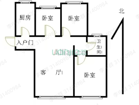 三利中和城一期 3室1厅 南 北-户型图