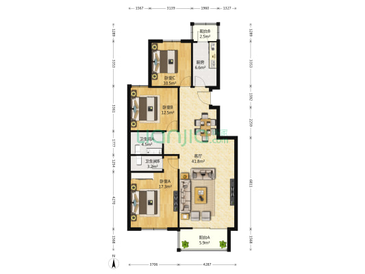 泽丰苑二期 3室1厅2卫 138平方