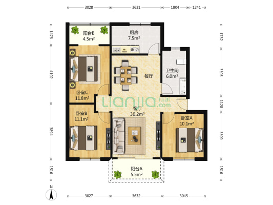 玉林名居一期 3室1厅1卫 105平方