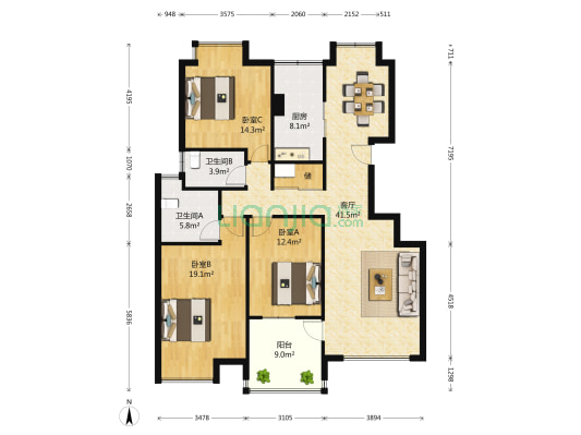 金色江南集景花园 3室1厅2卫 138平方