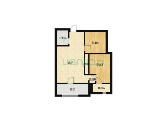 两室两厅 ，采光充足户型方正 可以办公，也可以出租-户型图