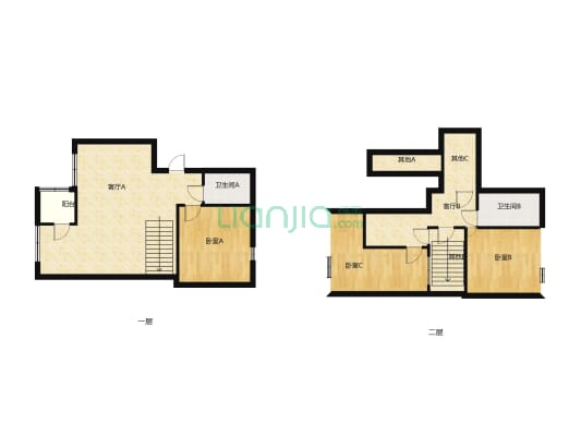 毕加索 楼中楼 3室2卫 客厅挑高5米  不动产证在可按揭-户型图