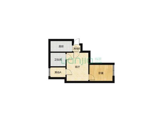 恒大绿洲高楼层，49平一室一厅一厨一卫-户型图