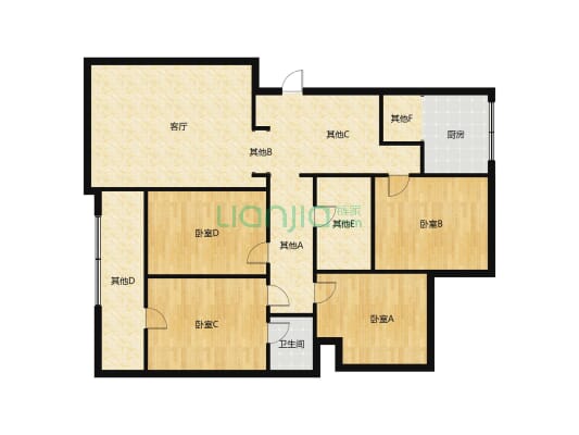 房屋室内面积大，四室两厅两卫，低楼层，适合家人多住-户型图