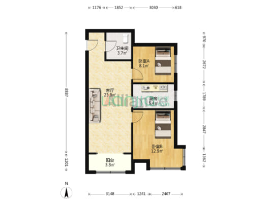 主卧转角窗 精装修 东户 俯瞰小区 视野开阔-户型图