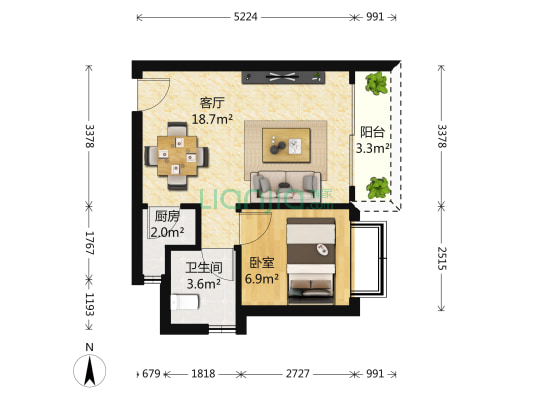 青春庭园 1室1厅 300万