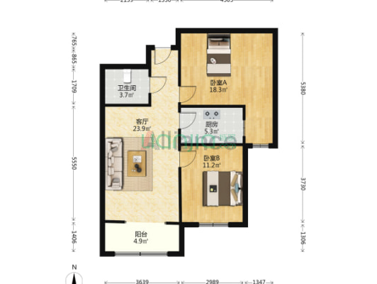 香港豪庭 2室2厅 南-户型图