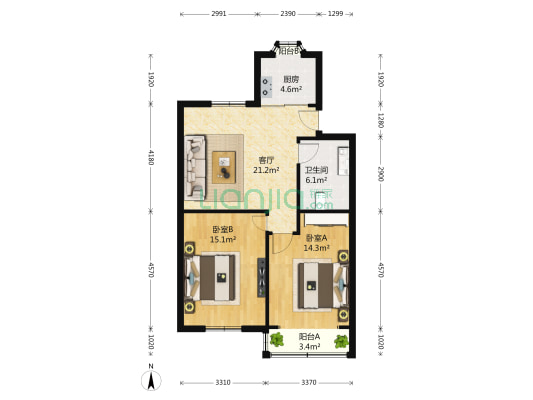 协合花苑 2室1厅1卫 86平方