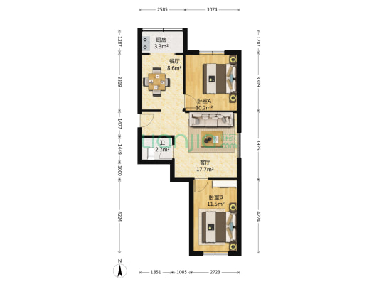 海苑花园 2室2厅1卫 70平方