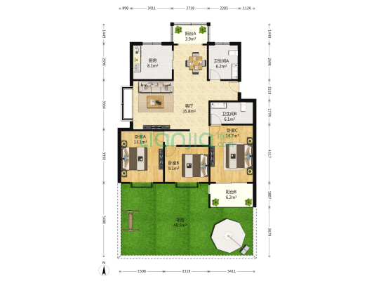 丰华园 3室1厅2卫 130平方