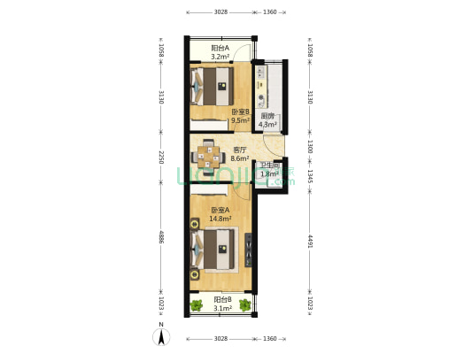 西安街甲4号院 2室1厅1卫 59平方