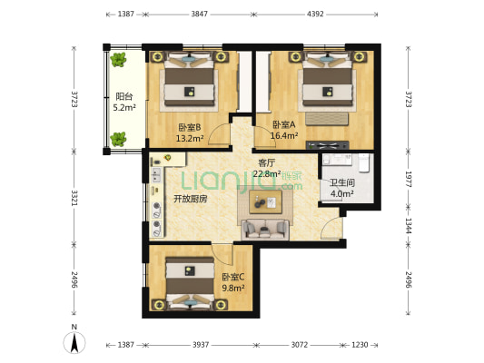 合群新村 3室1厅1卫 83平方