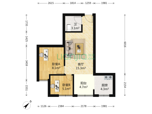乐信爱琴屿 2室1厅1卫 49平方