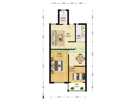 东安花苑 2室2厅1卫 90平方