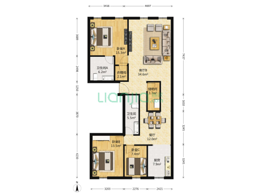 上第MOMA 3室2厅2卫 147平方