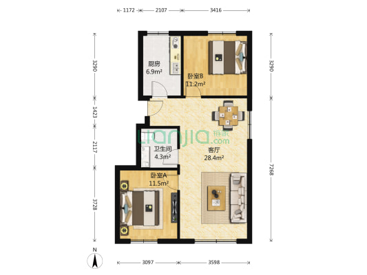 阳光绿苑 2室1厅1卫 88平方
