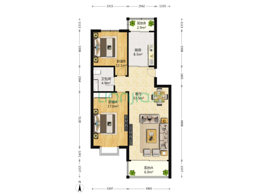 明翠雅庭二期 2室1厅1卫 104平方