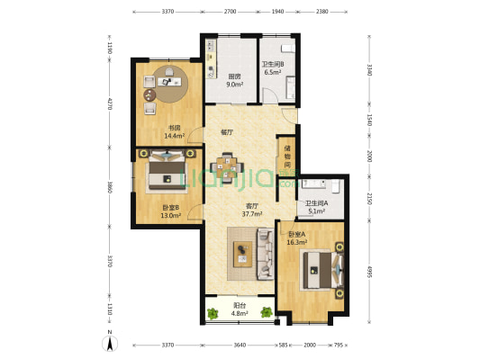 隆达公寓 3室2厅2卫 131平方