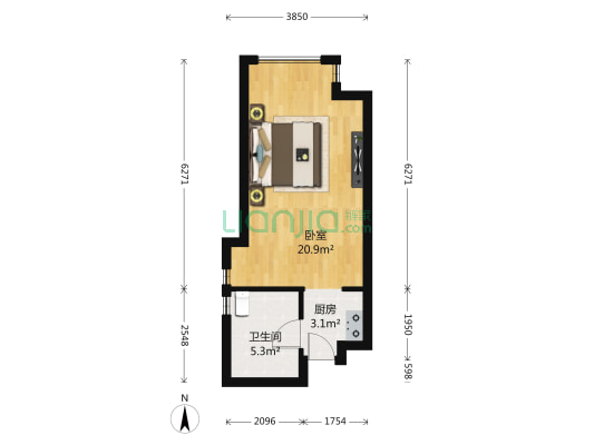 第五郡一号地公寓 1室0厅1卫 38平方