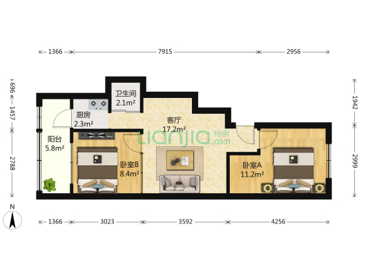 大红门西里19号院 2室1厅1卫 61平方