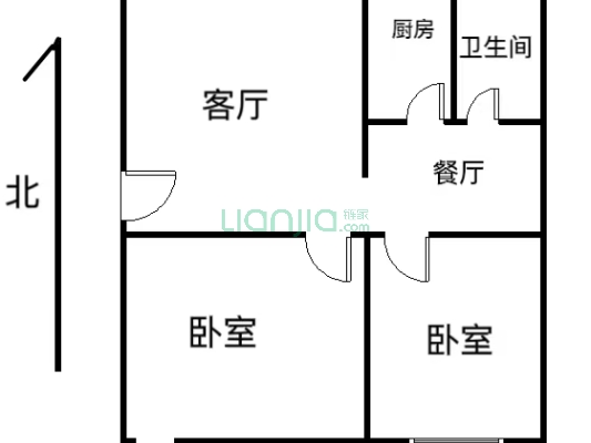 此房满五唯一 南北通透两居室  户型方正-户型图