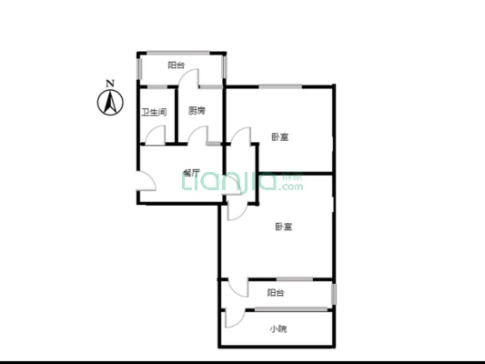 煤田总局173队家属楼 2室1厅 南 北-户型图