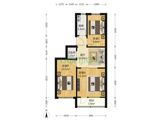 安平里 3室1厅1卫 68平方