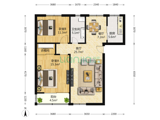 绿康公寓 2室2厅1卫 114平方