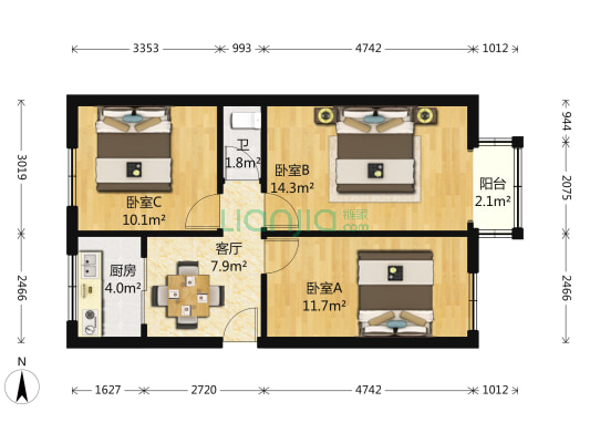 外文局宿舍 3室1厅1卫 68平方