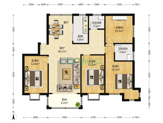 华钜御庭(二期) 3室2厅2卫 141平方