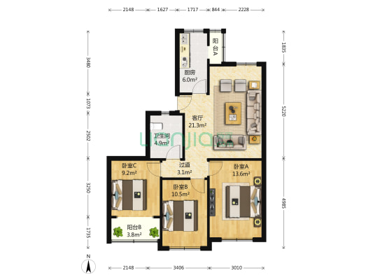 高科园居民一小区 3室1厅1卫 112平方