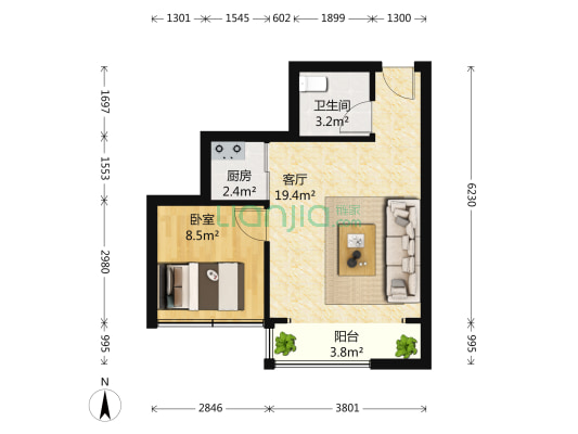 阳光小筑 1室1厅1卫 46平方