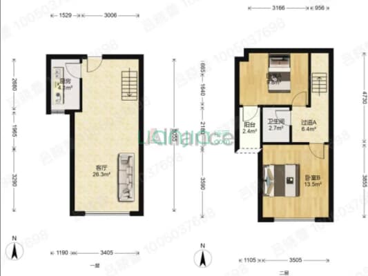 卓悦城 2室1厅 南-户型图
