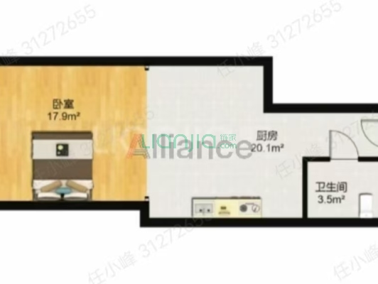 富景华庭 1室1厅 西-户型图