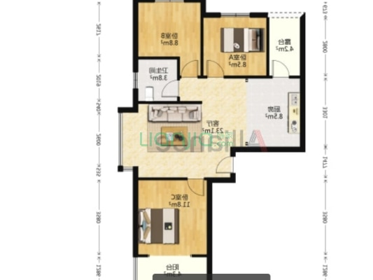 涿州北京通勤三利中和城 南北通透的3+1 的 南北通透-户型图