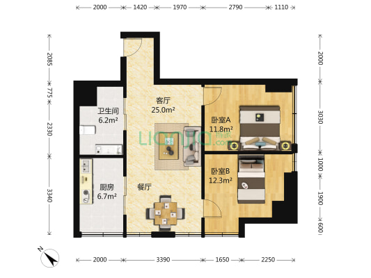 世盟壹天地 2室1厅1卫 72平方