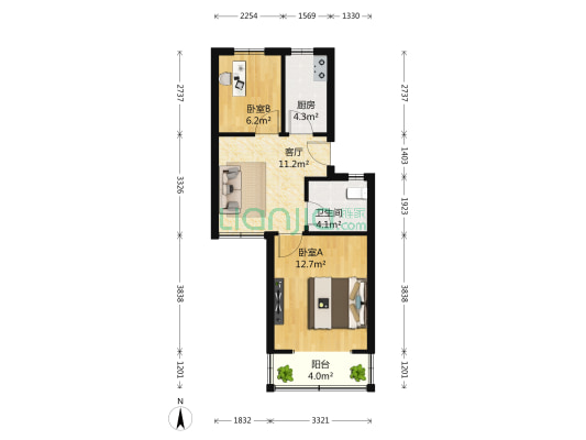 汇景家园汇安苑 2室1厅1卫 56平方