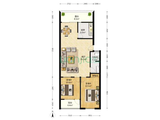 华龙路726号 2室1厅1卫 108平方
