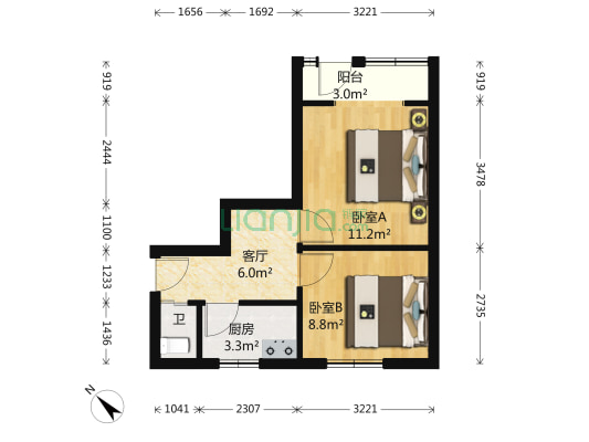 大连道(和平区) 2室1厅1卫 47平方