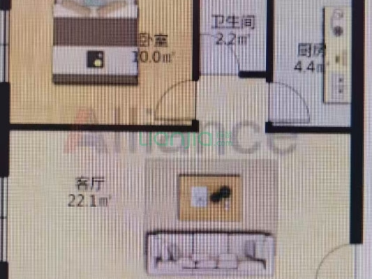 水岸花城 1室1厅 西 南-户型图
