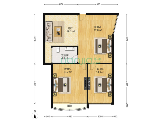 锦城公寓(黄浦) 3室1厅1卫 113平方
