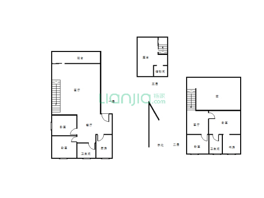 南岸紫荆花园小区 单体三连跃层 客厅层高6米 拎包入住-户型图