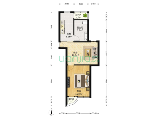 振鑫花苑 1室1厅1卫 58平方