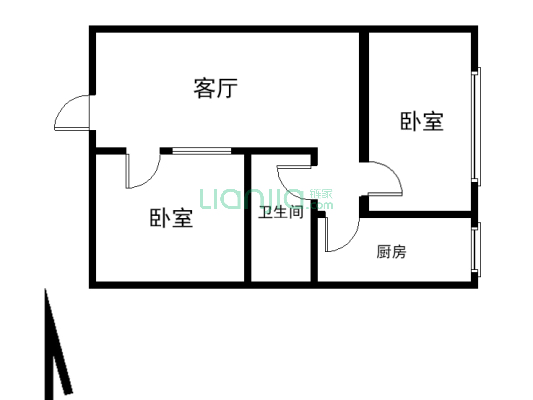东城国际两室一厅 有证有暖 60平房东精装修 拎包入住-户型图