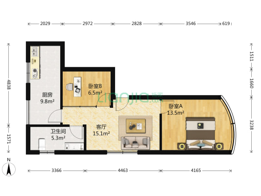 江岸丽水 2室1厅1卫 63平方
