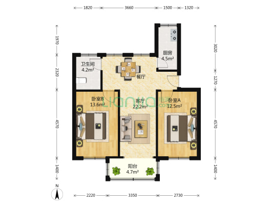 凌兆新村(凌兆路334弄) 2室2厅1卫 80平方